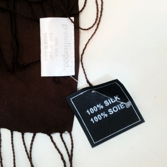 Giant Silk Scarf Fringe Brown Polka Dot Jacquard - Picture 7 of 8